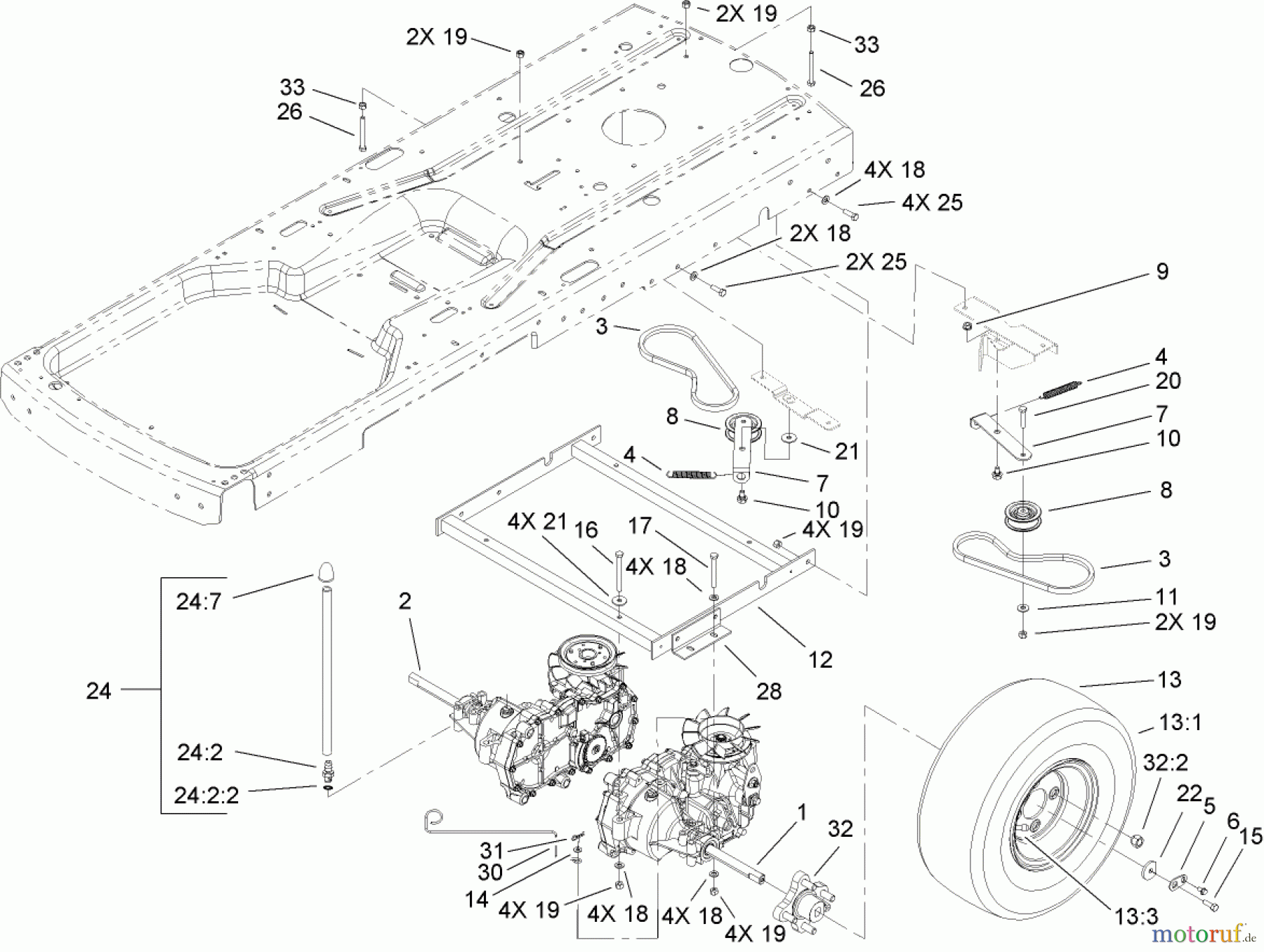 Toro Neu Mowers, Zero-Turn 74353 (Z480) - Toro TimeCutter Z480 Riding Mower, 2006 (260000001-260999999) HYDRO AND BELT DRIVE ASSEMBLY