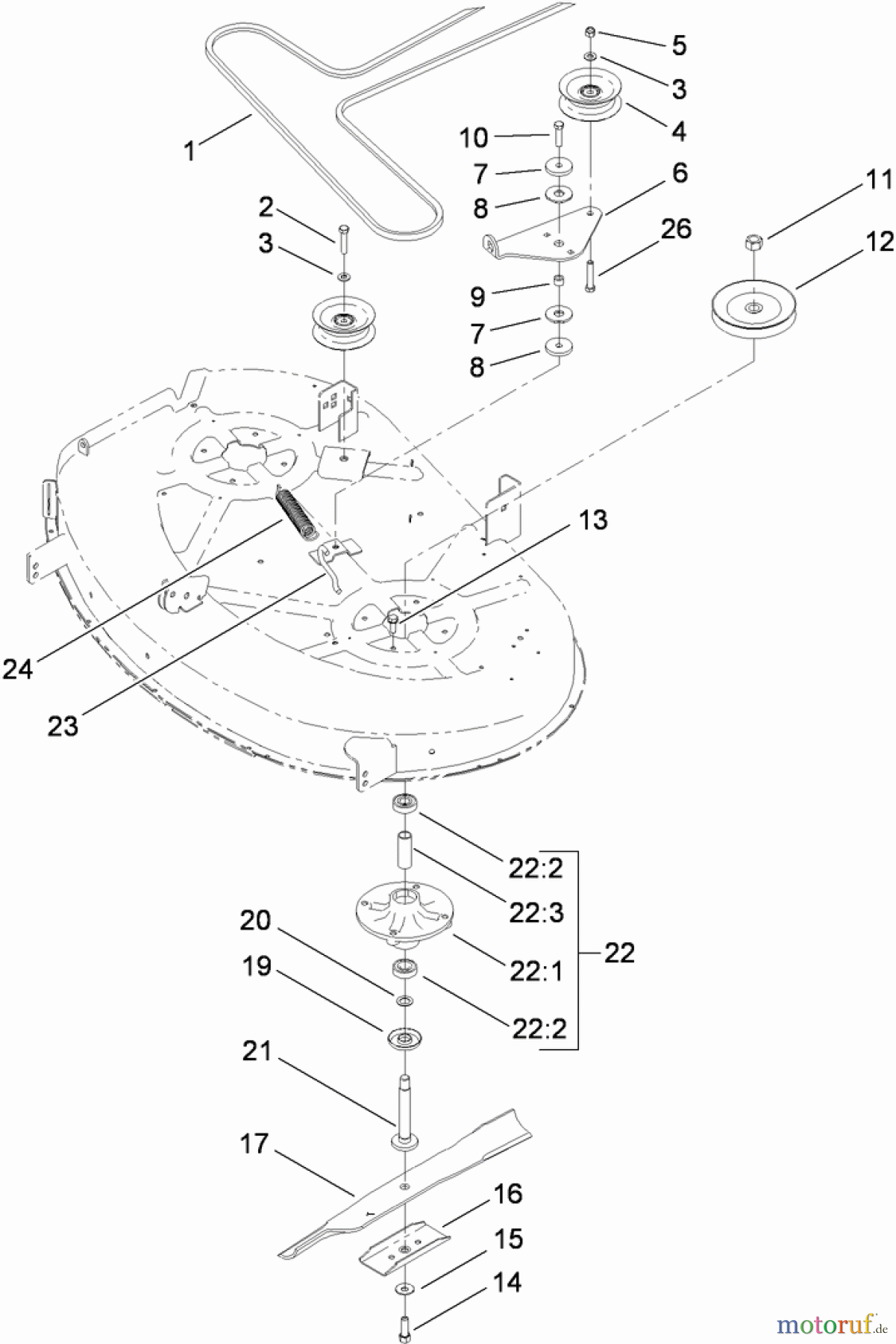 Toro Neu Mowers, Zero-Turn 74366 (Z4235) - Toro TimeCutter Z4235 Riding Mower, 2010 (310000001-310999999) 42 INCH DECK BELT DRIVE, SPINDLE AND BLADE ASSEMBLY