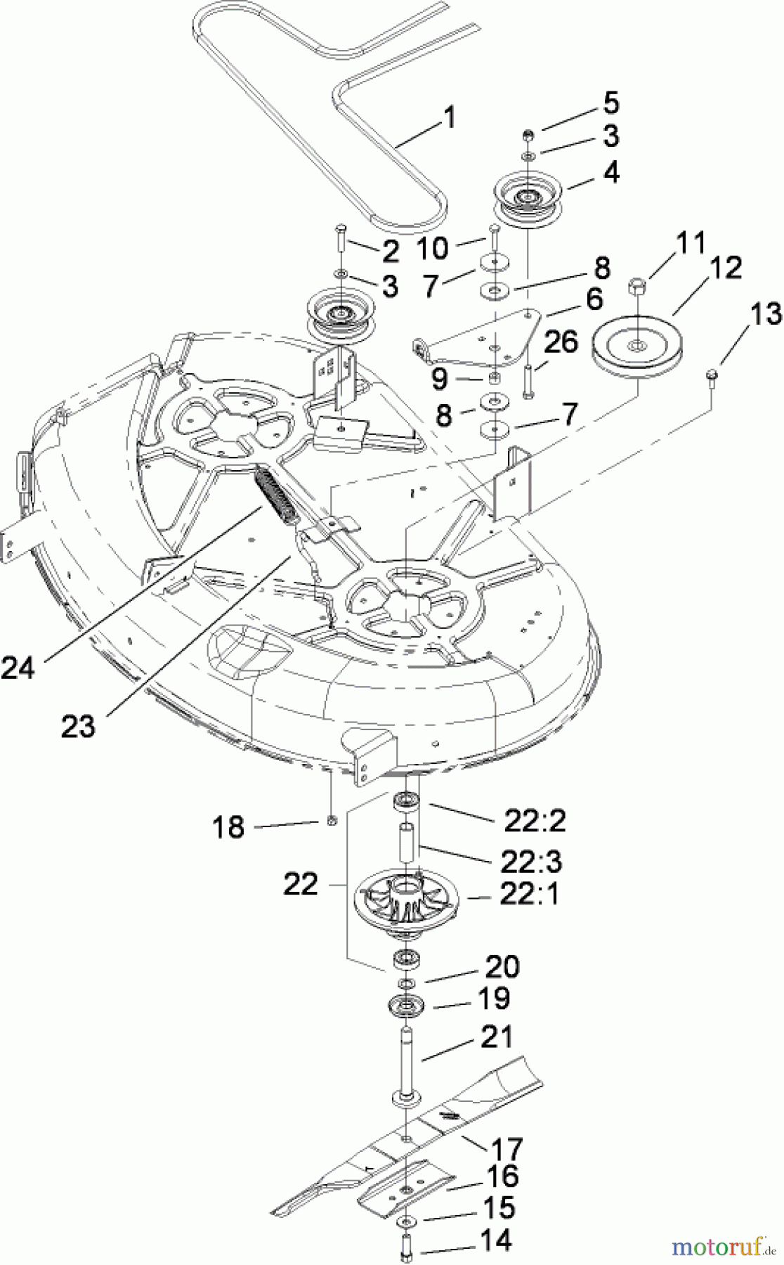 Toro Neu Mowers, Zero-Turn 74381 (Z4202) - Toro TimeCutter Z4202 Riding Mower, 2008 (280000001-280999999) 42 INCH DECK SPINDLE AND BELT DRIVE ASSEMBLY
