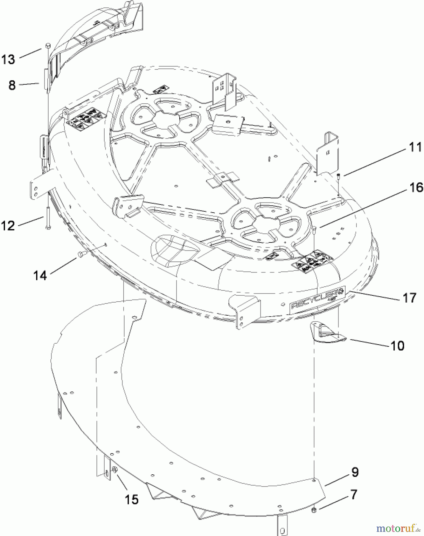  Toro Neu Mowers, Zero-Turn 74381 (Z4202) - Toro TimeCutter Z4202 Riding Mower, 2009 (290000001-290000210) 42 INCH DECK DECAL AND RECYCLER ASSEMBLY