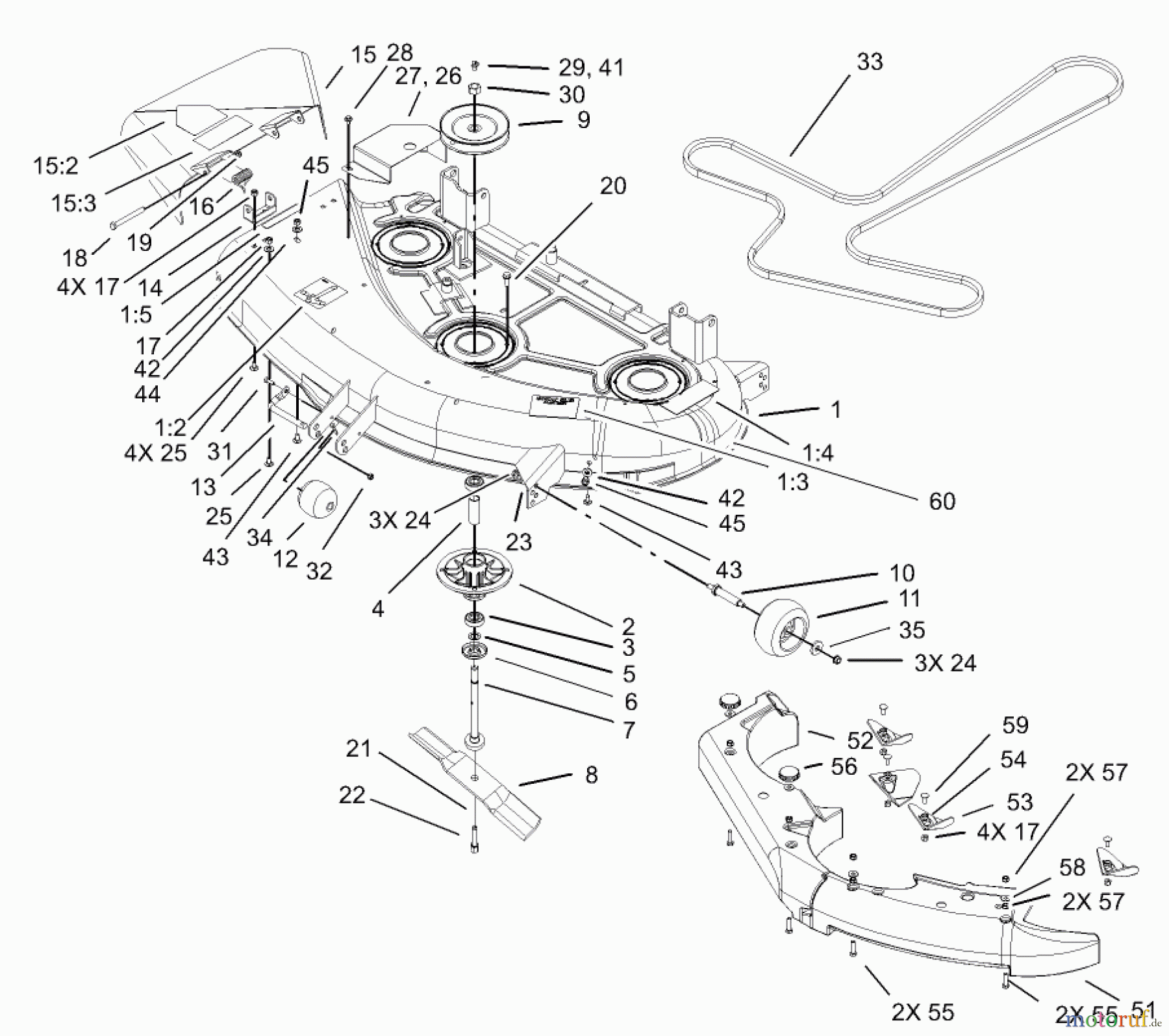  Toro Neu Mowers, Zero-Turn 74401 (17-44ZX) - Toro 17-44ZX TimeCutter ZX Riding Mower, 2003 (230000001-230999999) 44IN DECK ASSEMBLY