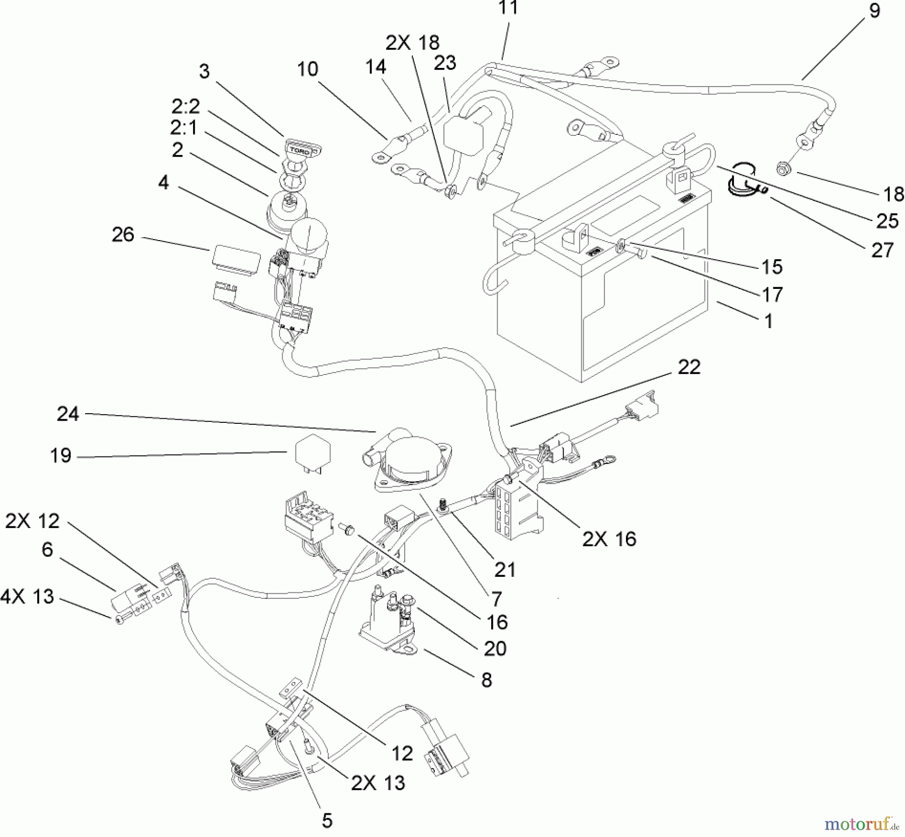 Toro Neu Mowers, Zero-Turn 74405 (18-52ZX) - Toro 18-52ZX TimeCutter ZX Riding Mower, 2004 (240000001-240999999) ELECTRICAL SYSTEM ASSEMBLY