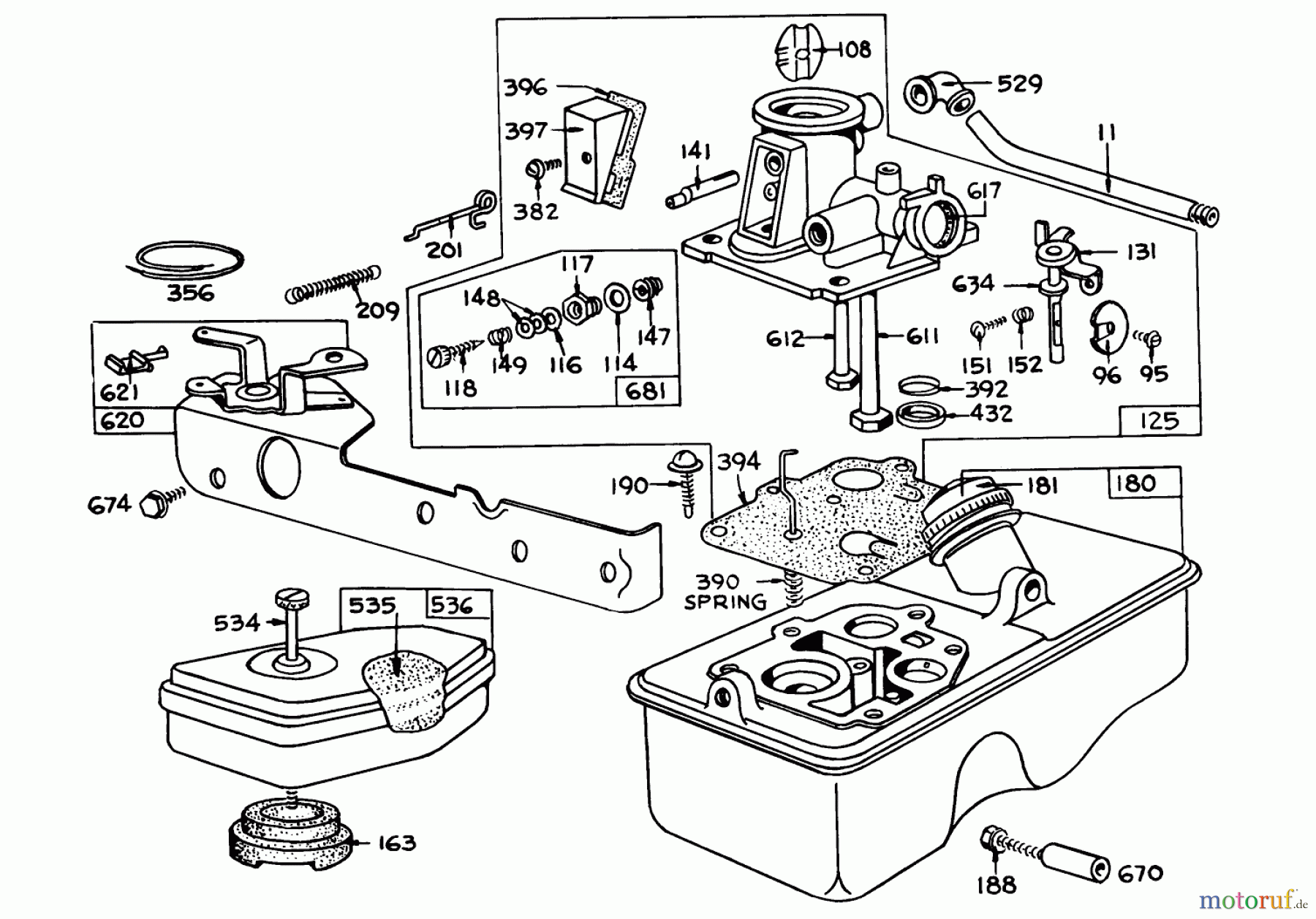 Toro Neu Blowers/Vacuums/Chippers/Shredders 62835 - Toro Shredder, 1972 (2000001-2999999) CARBURETOR AIR CLEANER & GAS TANK ASSEMBLY