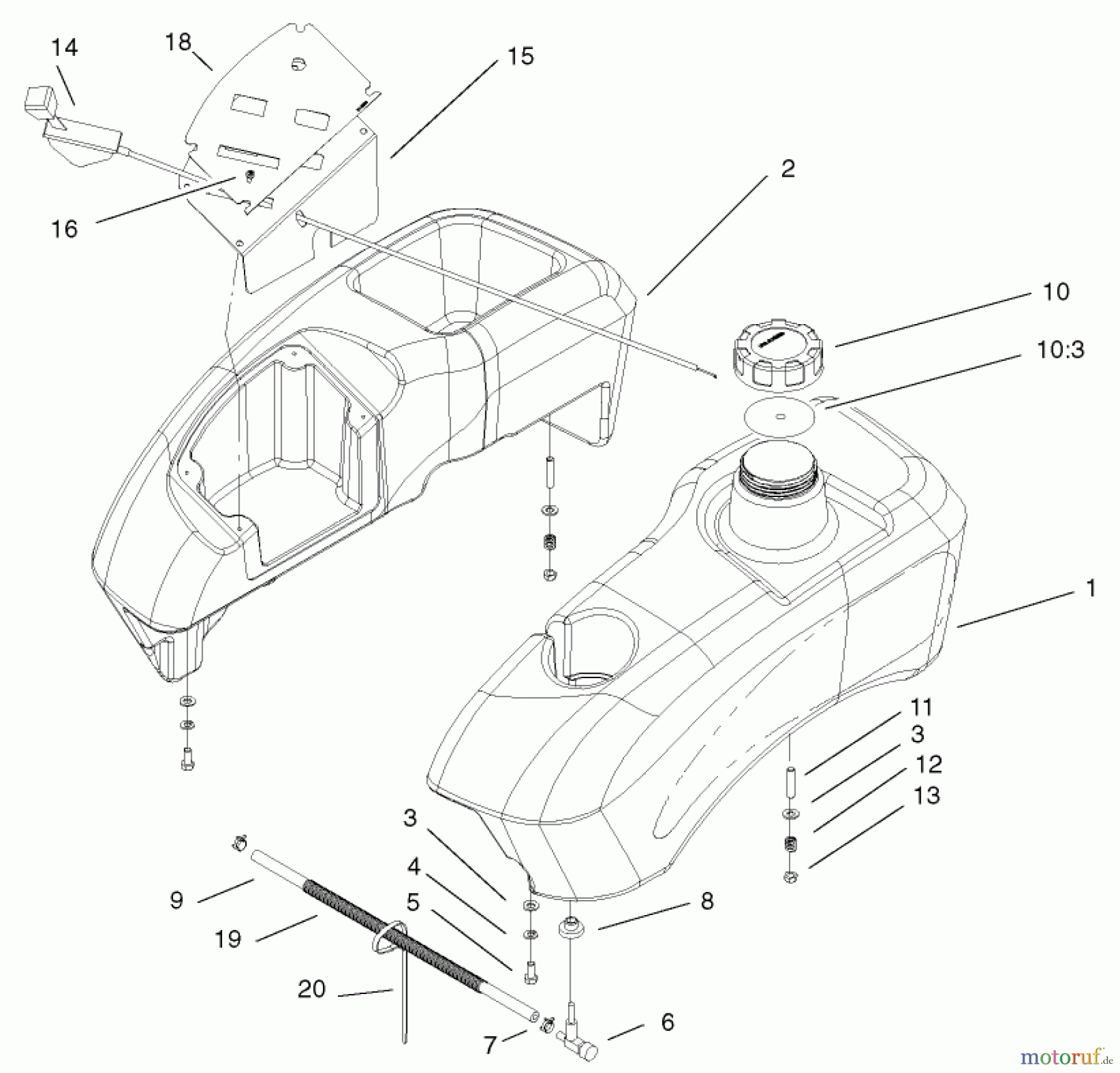  Toro Neu Mowers, Zero-Turn 74601 (Z17-44) - Toro Z17-44 TimeCutter Z Riding Mower, 2002 (220000001-220000912) FUEL TANK ASSEMBLY