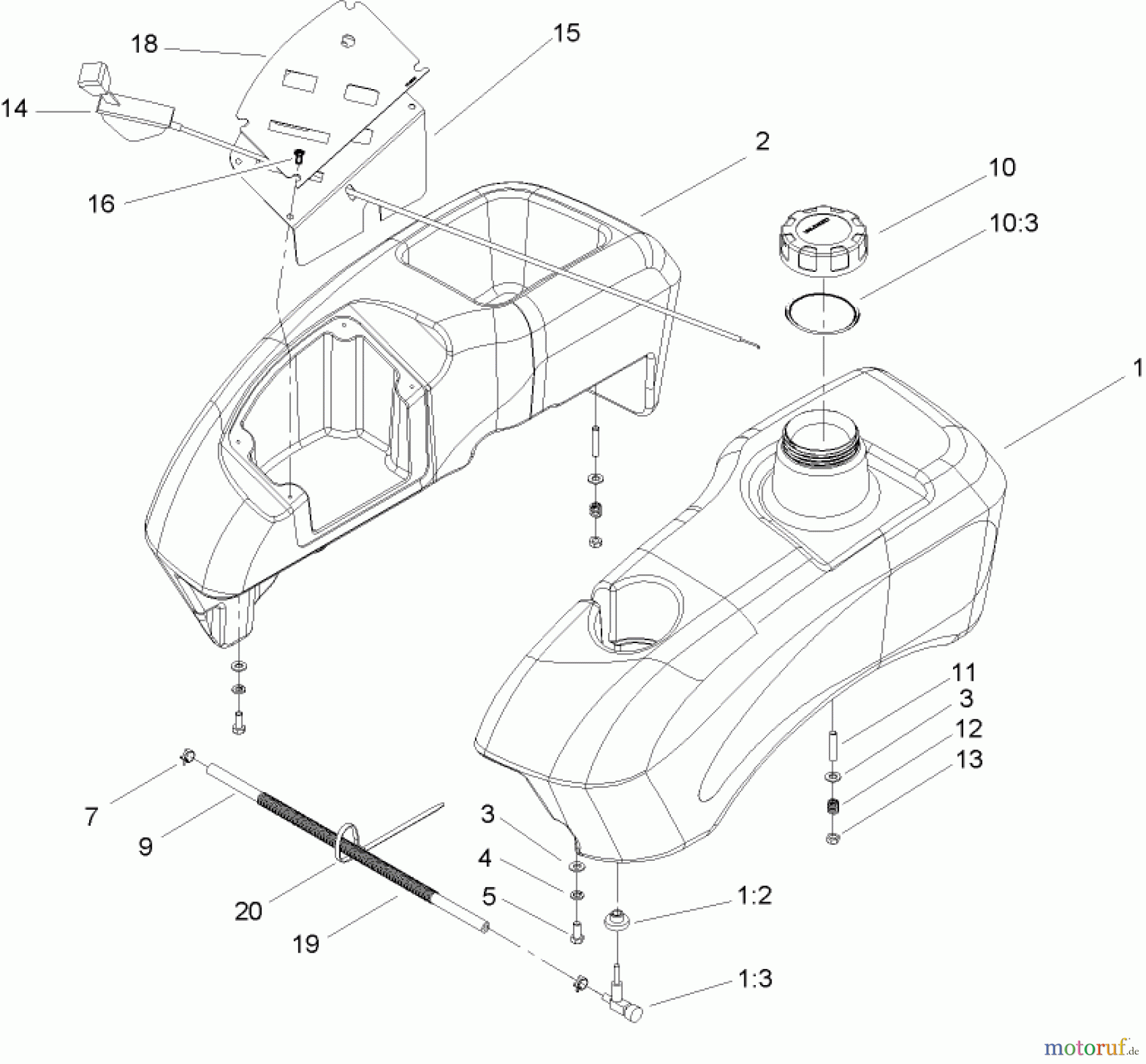  Toro Neu Mowers, Zero-Turn 74602 (18-44ZX) - Toro 18-44ZX TimeCutter ZX Riding Mower, 2004 (240000001-240999999) FUEL TANK AND CONTROL POD ASSEMBLY