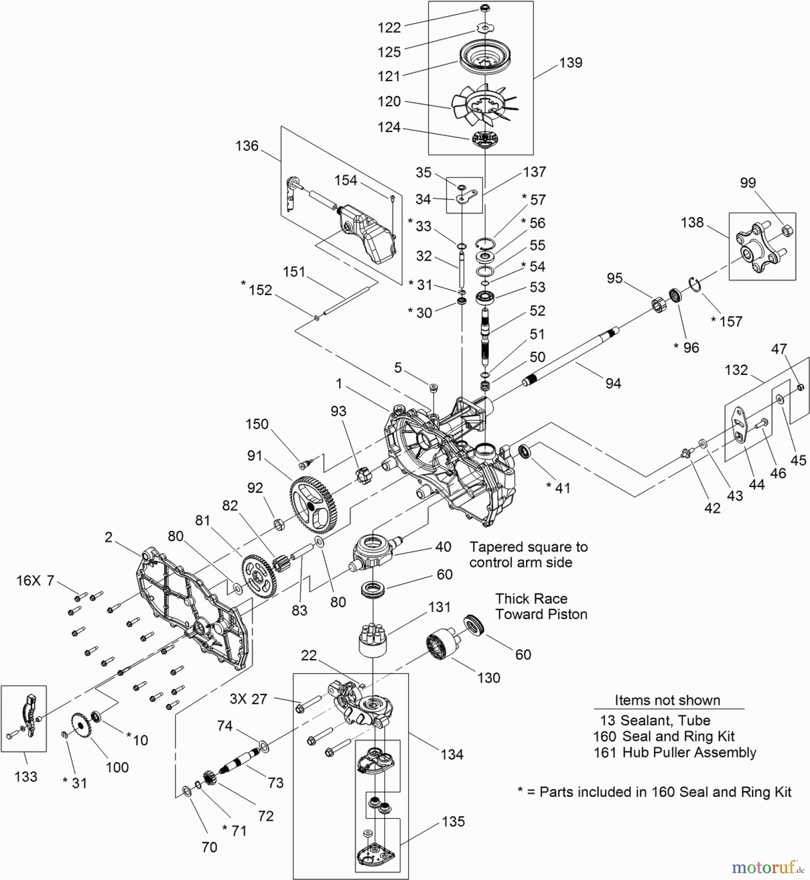 Toro Neu Mowers, Zero-Turn 74623 (4200) - Toro TimeCutter SS 4200 Riding Mower, 2012 (SN 312000001-312999999) LEFT HAND HYDRO TRANSAXLE ASSEMBLY NO. 119-3330