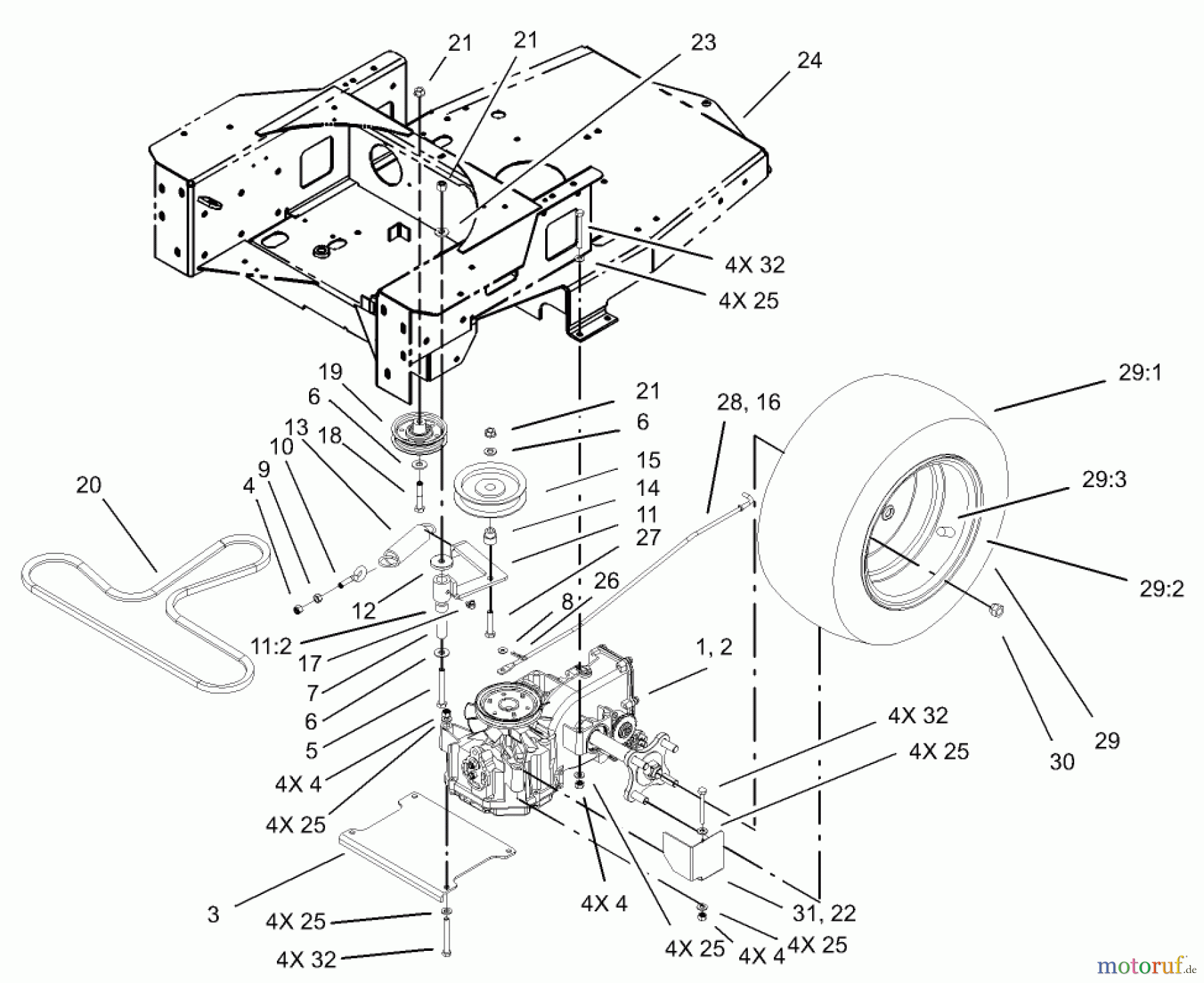  Toro Neu Mowers, Zero-Turn 74801 (18-52ZX) - Toro 18-52ZX TimeCutter ZX Riding Mower, 2003 (230000001-230999999) HYDRO AND BELT DRIVE ASSEMBLY