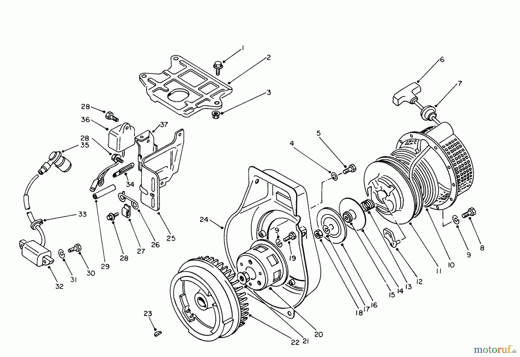  Toro Neu Generators 62018 (T1800) - Toro Generator, T1800, 1983 (3000001-3999999) REWIND STARTER & MAGNETO ASSEMBLY