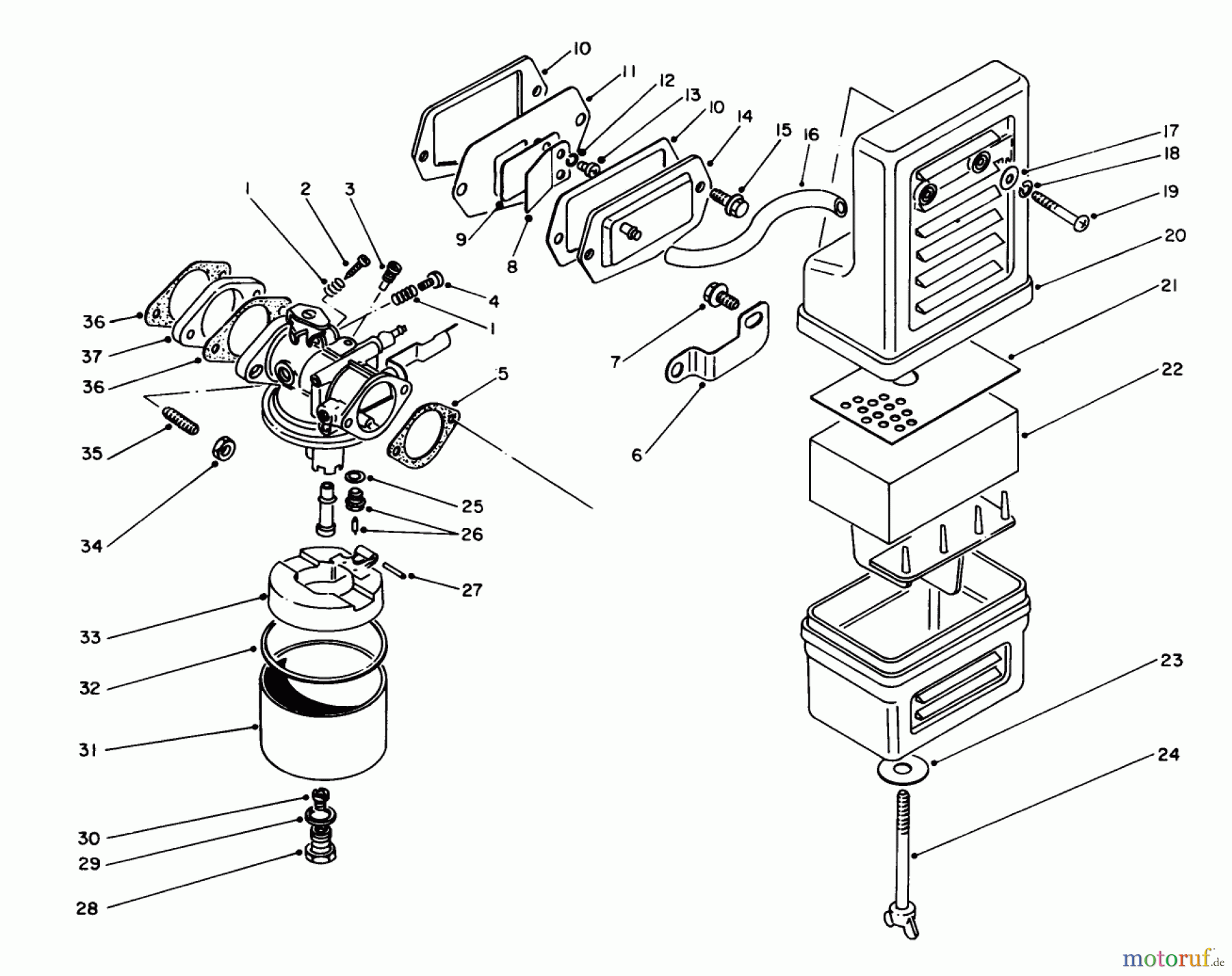  Toro Neu Generators 62018 (T1800) - Toro Generator, T1800, 1988 (8000001-8999999) AIR CLEANER & CARBURETOR ASSEMBLY