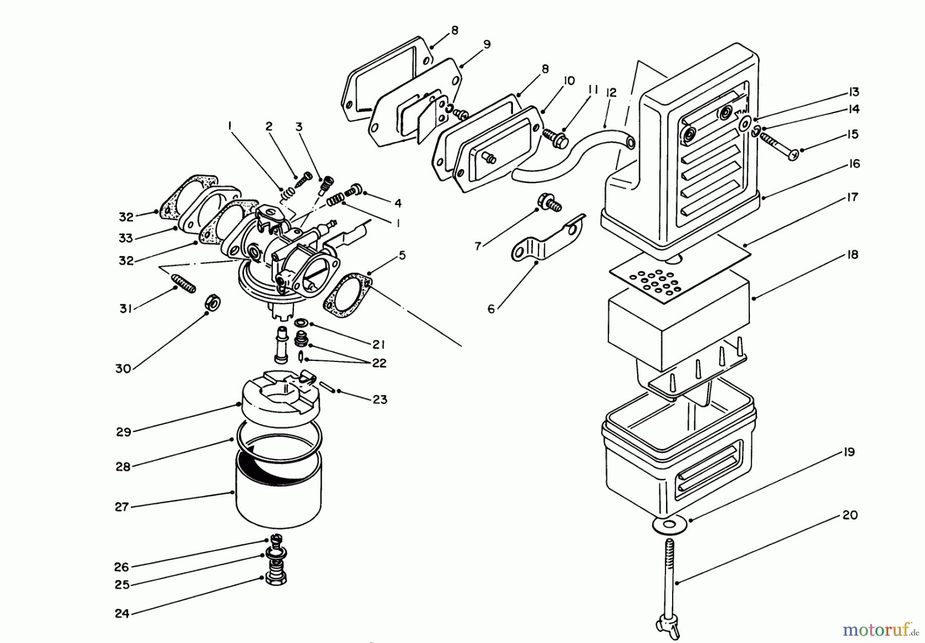  Toro Neu Generators 62032 (T3000D) - Toro Generator, T3000D, 1986 (6000001-6999999) AIR CLEANER & CARBURETOR ASSEMBLY